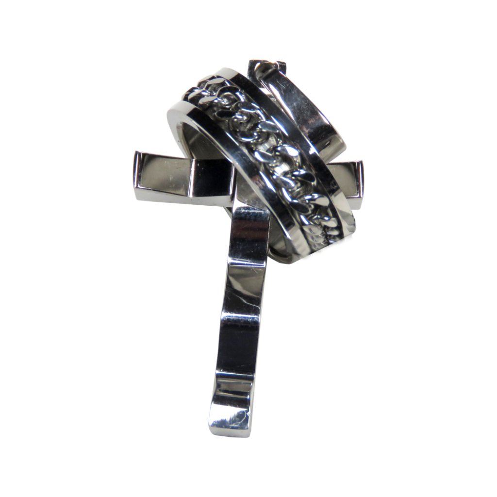 Cerca Trova Stainless Steel Polished Cross Pendant With Chain-Detailed Ring